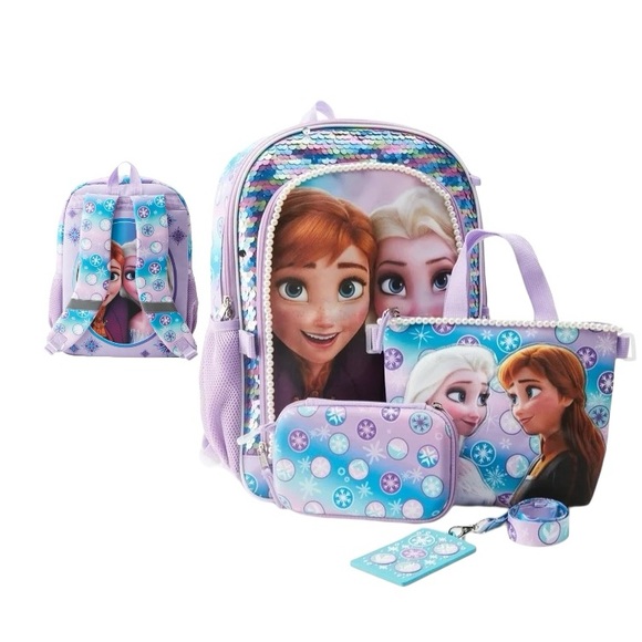 Disney Frozen Elsa And Anna Backpack, Lunch Tote , ID Lanyard and Storage Pouch - Picture 1 of 8